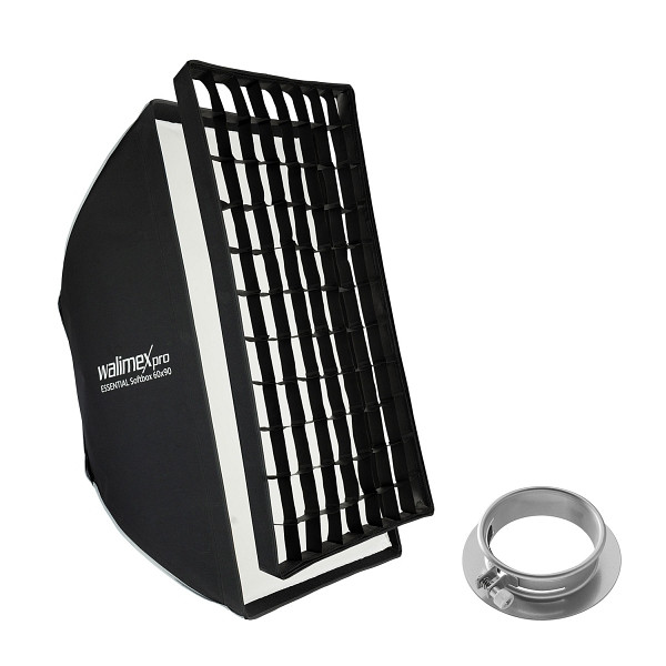 Walimex pro Essential Softbox 60x90cm + Softboxadapter für Profoto (Außendurchmesser: 15,2 cm), um 360° drehbar, einfacher Aufbau, inkl. Grid, 1023470