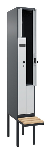 C+P Z-Spind Evolo PLUS, Bank, 2 Fächer, 2120x300x815mm, 7016/7035, Drehriegel, Sitzfläche Holz, 0490437-102 S10015