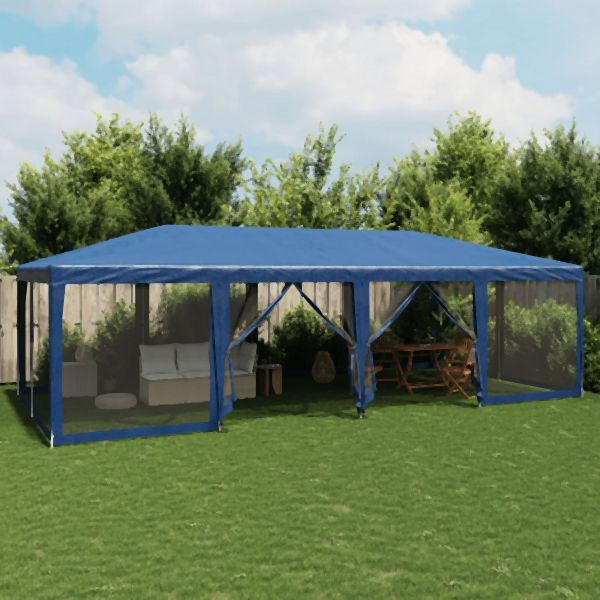 vidaXL Partyzelt mit 12 Mesh-Seitenteilen Blau 8x4 m HDPE, 4010072