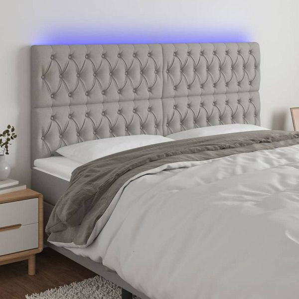 vidaXL LED Kopfteil Hellgrau 200x7x118/128 cm Stoff, 3122782