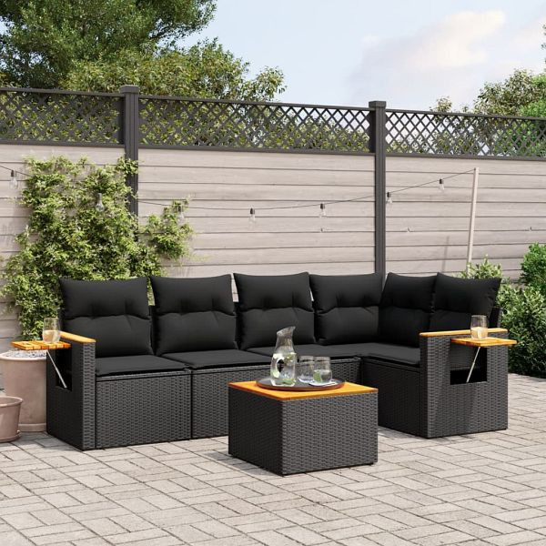 vidaXL 6-teilig Garten-Sofagarnitur mit Kissen Schwarz Poly Rattan, 3226790