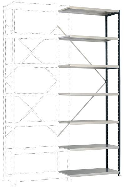 Manuflex Mittelschweres Fachboden-Steckregal Anbauregal mit 7 Stahlböden, HxBxT = 3000 x 1000 x 400 mm, anthrazit, RP1718.7016