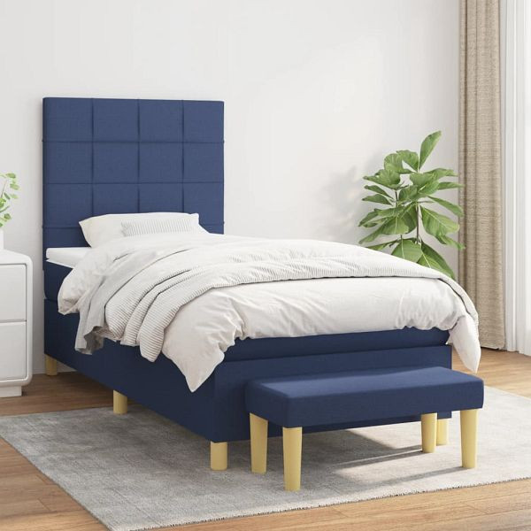 vidaXL Boxspringbett mit Matratze Blau 90x190 cm Stoff, 3137123