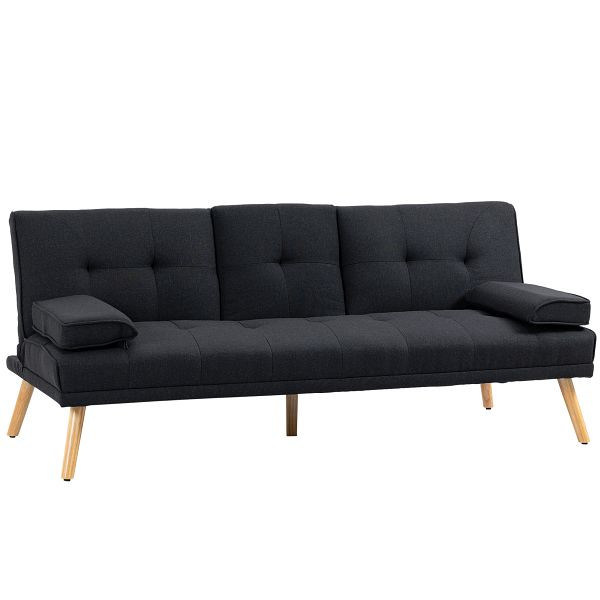 HOMCOM Schlafsofa, Gästebett, verstellbare Rückenlehne, klappbarer Tisch, 181x77x78 cm, Schwarz, 833-663GY