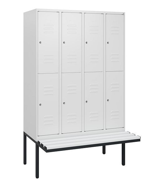C+P Doppelstöckiger Spind Classic PLUS, 4 Abteile, 1950x1200x815mm, 9016/9016, Zylinderschlösser, schwebende Sitzfläche, 0803405-40 S10089