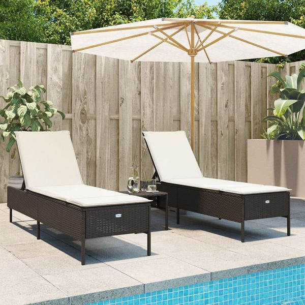 vidaXL Sonnenliegen mit Auflagen 2 Stück Braun Poly Rattan, 3261588
