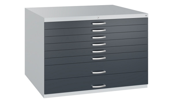 C+P Flachablageschrank Serie 7100_7200, H760xB1100xT765mm, 7035/7016, 2 Schubladenblenden doppelwandig, 7101-200 S10439