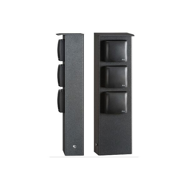 LCD Steckdosensäule Metall grau 3Steckdose 330x95x70mm IP44 graphit 16, 148219