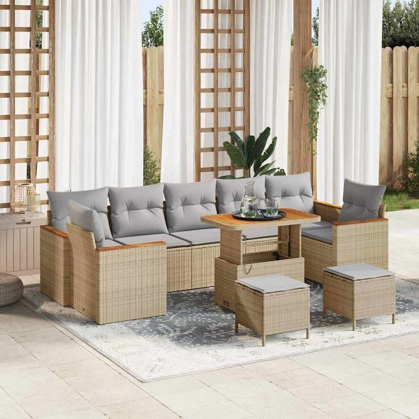 vidaXL Garten-Sofa-Set mit Kissen 10-teilig Beige Poly-Rattan, 3363032