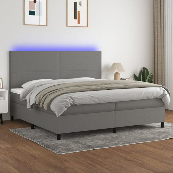 vidaXL Boxspringbett mit Matratze & LED Dunkelgrau 200x200 cm Stoff, 3134742
