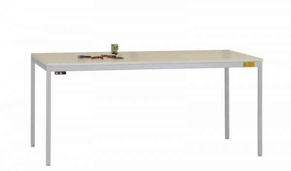 Manuflex ESD-Arbeitstisch UNIDESK mit Kautschukplatte, Gestell Alusilber ähnlich RAL 9006, BxTxH = 2000 x 800 x 720-730 mm, Alusilber, LD1113.9006