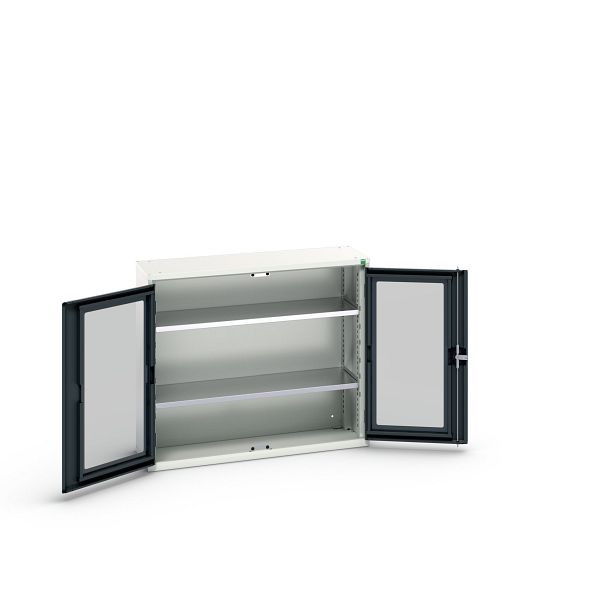 bott verso Flügeltürschrank mit Sichtfenster, mit 2 Fachböden, BxTxH: 1050 x 350 x 900 mm, Lichtgrau / Anthrazitgrau, 16926271.19