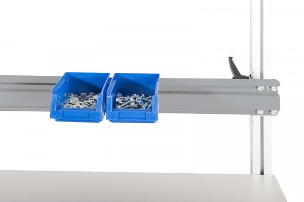 Manuflex ESD-Boxenträgerschiene für Alu-Aufbauportal, in Alusilber ähnlich RAL 9006, BxTxH = 1196 x 2 x 100 mm, Alusilber, LZ8328.9006