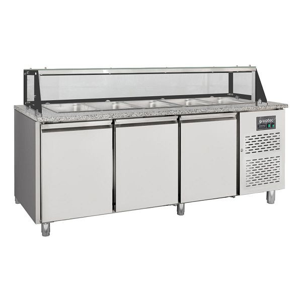 Vaiotec Salattheke / 3-fach mit Türen, Glasaufbau, für 5x GN 1/1 "grau", 2000 x 800 mm, 12228