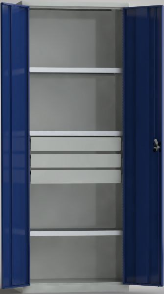 KLW Universalschrank, 2000x750x430mm, 3 Schubladen, 3 Fachböden, verzinkt, alle 20mm verstellbar, 80 kg belastbar, 7FN-CF2000TD-75S3XRB