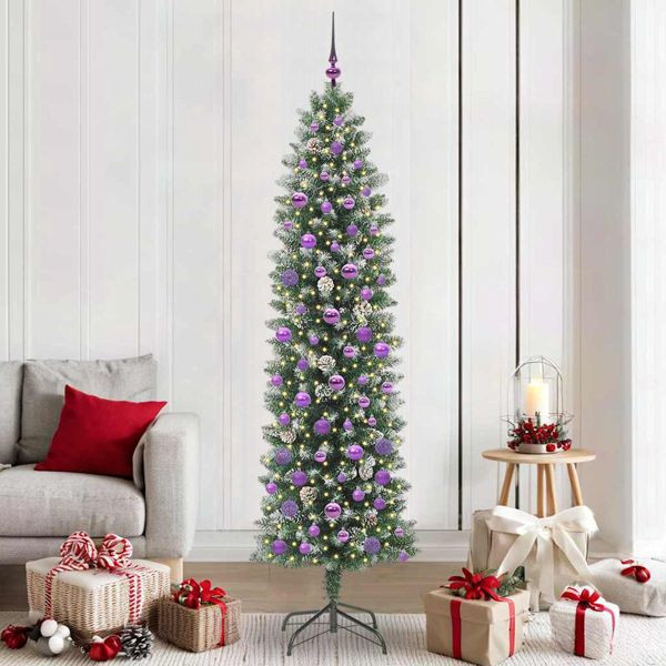 vidaXL Künstlicher schlanker Weihnachtsbaum Grün und Weiß 210 cm, 3395311