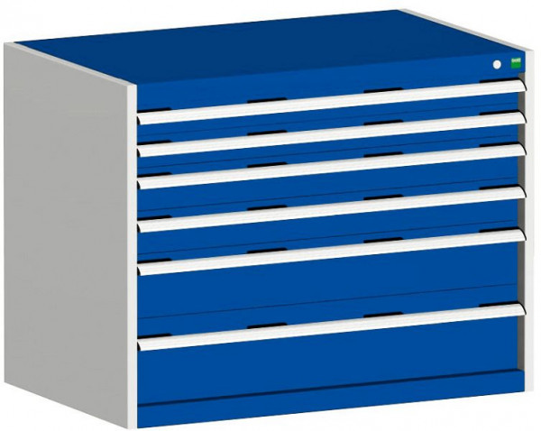 bott cubio Schubladenschrank bestückt mit 6 Schwerlastschubladen BxTxH: 1050 x 650 x 800 mm, RAL 7035/5010, 40021192.11V
