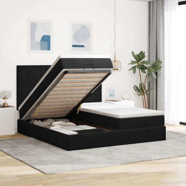 vidaXL Ottoman-Bett mit Matratzen & LEDs Schwarz 180x200 cm Samt, 3314623