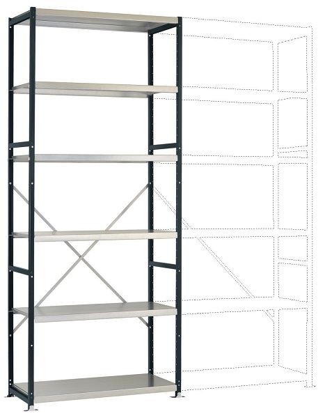 Manuflex Mittelschweres Fachboden-Steck-Grundregal mit 6 Stahlböden, HxBxT = 2500 x 1030 x 300 mm, anthrazit, RP1317.7016