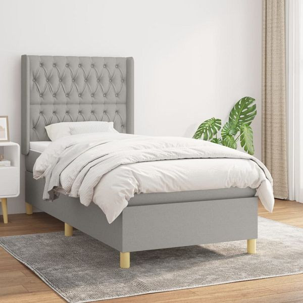 vidaXL Boxspringbett mit Matratze Hellgrau 90x200 cm Stoff, 3132201