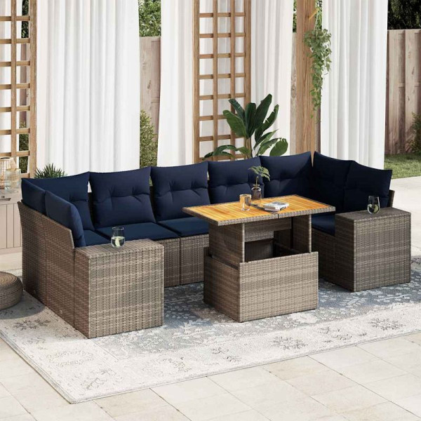 vidaXL 8-teilige Garten-Sofagarnitur mit Kissen Grau Poly Rattan, 3327351