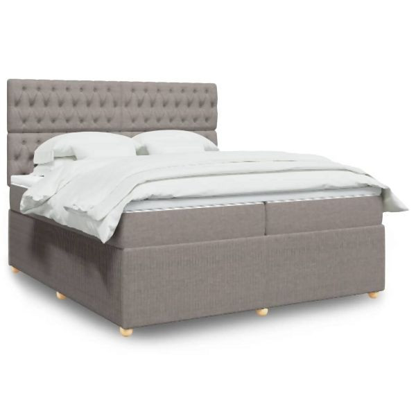 vidaXL Boxspringbett mit Matratze Taupe 200x200 cm Stoff, 3294474