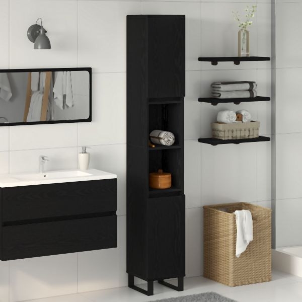 vidaXL Badezimmer Schrank Schwarz Eiche 30x30x190 cm Holzwerkstoff, 862883