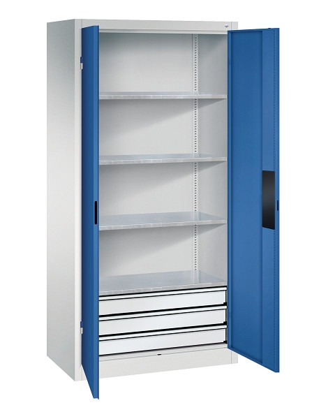 C+P Werkzeugschrank Acurado, H1950xB930xT500mm, 7035/5010, 3 Einlegeböden, Traglast 110 kg, 8921-523 S10200