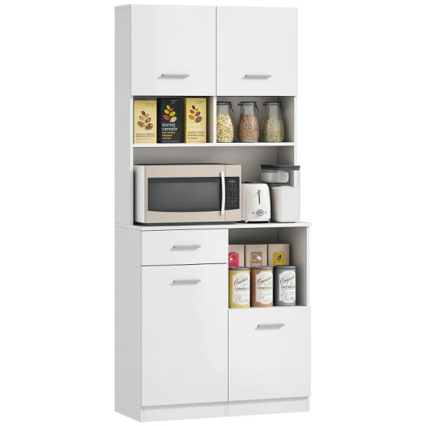 HOMCOM Küchenschrank, Buffet mit Schublade, Soft-Close Türen, 80 x 35 x 180 cm, Weiß, 83A-204V90WT