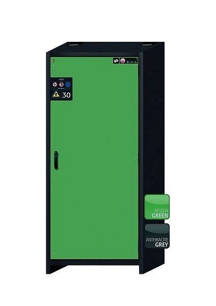 asecos Sicherheitsschrank Q-CLASSIC-30, Q30.195.086.WDR in resedagrün RAL 6011 mit 4x Auszugswanne Standard (Edelstahl), 31009-068-30056