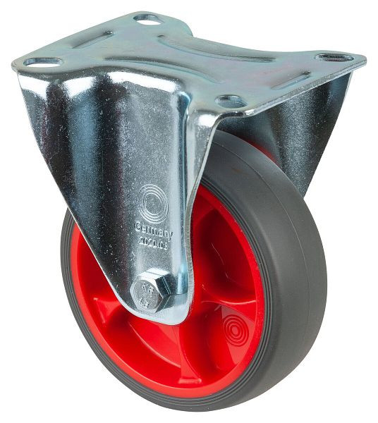 BS Rollen Transportrolle Bockrolle, thermoplastisches Gummirad, Reifen grau, Rollenlager, Platte, Durchmesser: 100 mm, VE: 4 Stück, L410.B44.101.03
