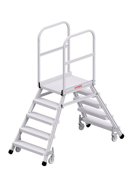 HYMER Podesttreppe R13 fahrbar, beidseitig begehbar, 2x5 Stufen, 638905