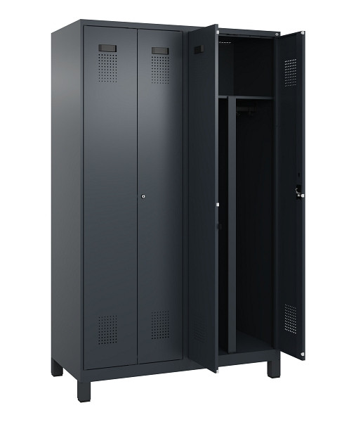 C+P PSA Schwarz-Weiß-Spind Evolo PLUS, mit Füßen, 4 Abteile, 1950x1200x500mm, 7016, Frontfarbe RAL 7016 Anthrazitgrau, Zylinderschloss, 049012-40P S10043