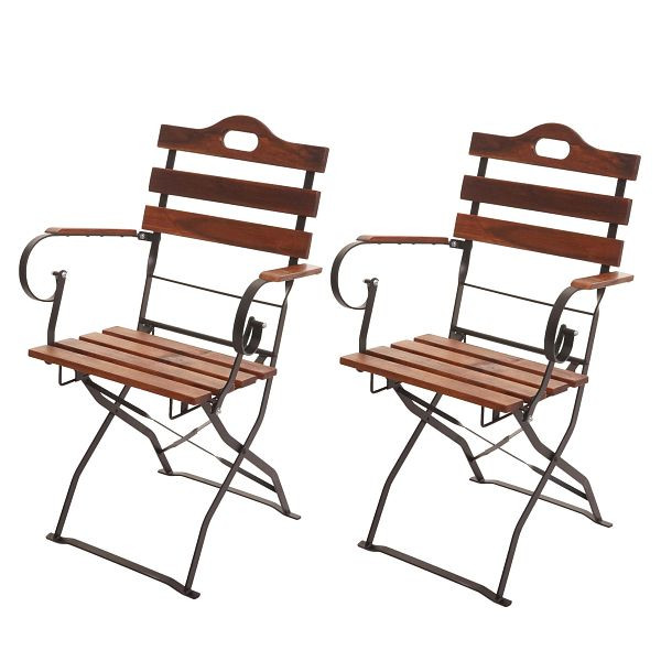 Mendler 2er-Set Biergartenstuhl HWC-J40, Klappstuhl Gartenstuhl, Gastronomie-Qualität Akazie, braun, 77441
