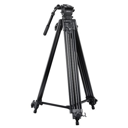 Walimex pro Videostativ Cineast I 188cm, inkl. Pro-Video-Neiger, Schnellwechselplatte, Schwenkgriff, Transporttasche und Knopfzelle, 1020167