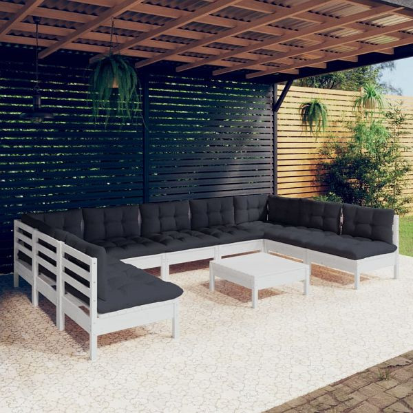 vidaXL 10-teilig Garten-Lounge-Set mit Kissen Weiß Kiefer Massivholz, 3097182