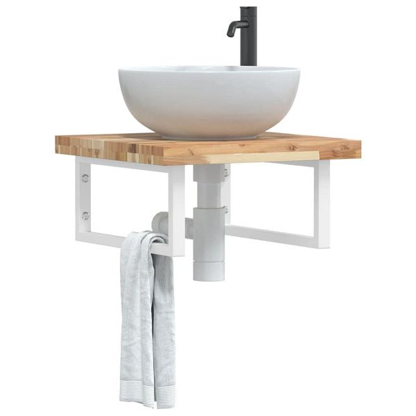 vidaXL Waschbeckenregal Wandmontage Stahl und Akazienholz, 3302764