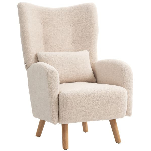 HOMCOM Akzentstuhl, Polstersessel mit Plüschbezug, Schaumstoffkissen, Ohrensessel, Beige, 83B-452V00BG