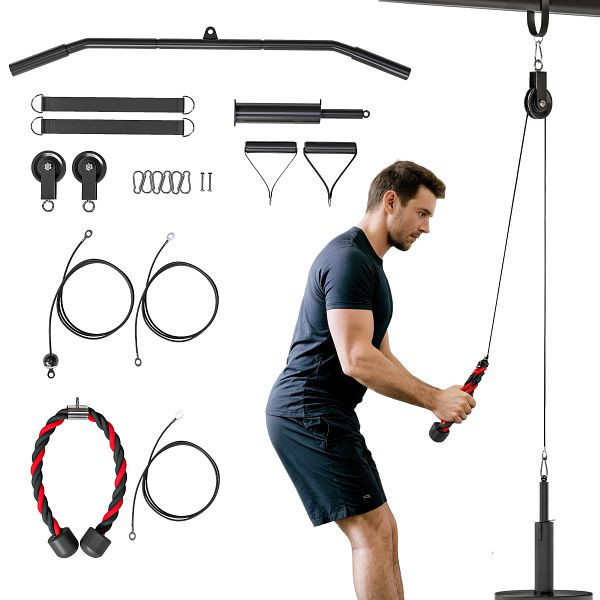 SPORTNOW Fitness Latzug Gym Fitnesssgeräte Kabelzug Pulley System Arm Krafttraining für Zuhause, A91-409V00RD