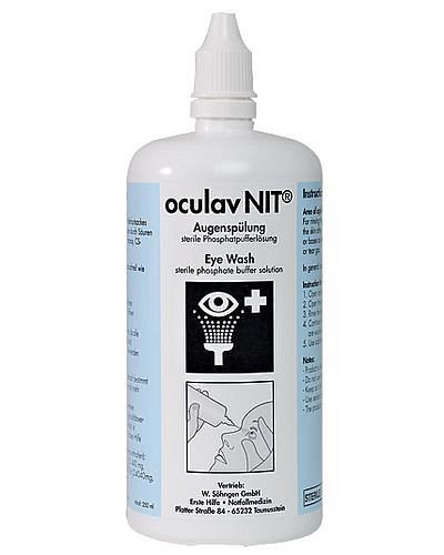 DENIOS oculav NIT Augen-Sofortspülung, Druckspülflasche mit 250 ml Sterillösung, 164-969