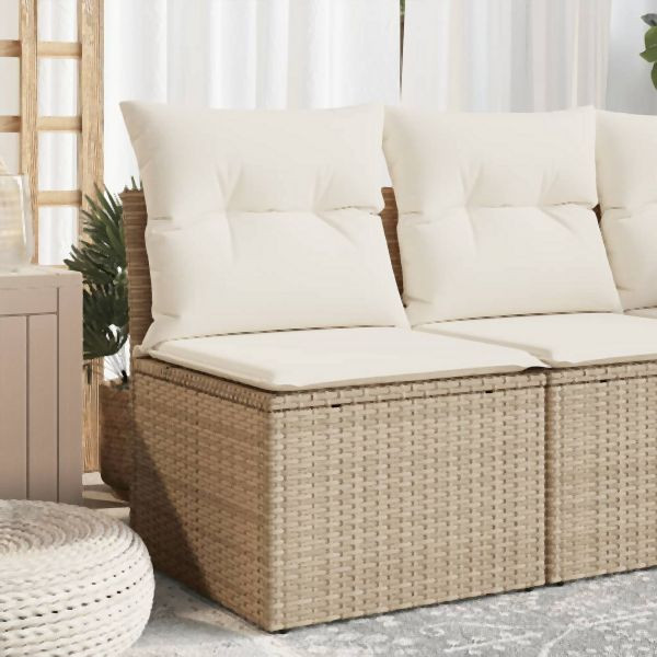 vidaXL Gartensessel ohne Armlehnen mit Kissen Beige Poly Rattan, 366073