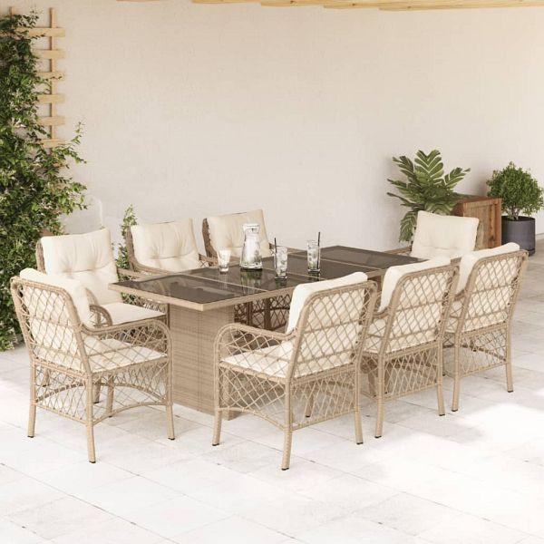 vidaXL 9-teilig Garten-Essgruppe mit Kissen Beige Poly Rattan, 3212063