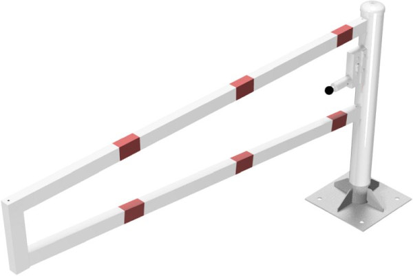 Schake Drehbare Wegesperre, selbsteinrastende Verriegelung 2,00m mit Profilzylinder, weiß beschichtet mit rot reflektierenden Streifen, 4013_20ZBP