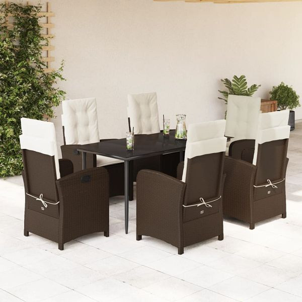 vidaXL 7-teilig Garten-Essgruppe mit Kissen Braun Poly Rattan, 3212335