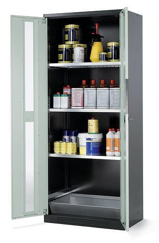 asecos Chemikalienschrank Systema CS-83G, Korpus anthrazit, grau, 3 Einlegeböden und Bodenwanne, 202662