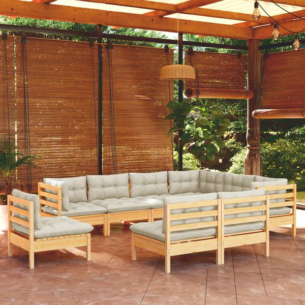 vidaXL 9-teilig Garten-Lounge-Set mit Creme Kissen Massivholz Kiefer, 3096743