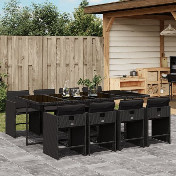 vidaXL 9-teilig Garten-Essgruppe mit Kissen Schwarz Poly Rattan, 3211099