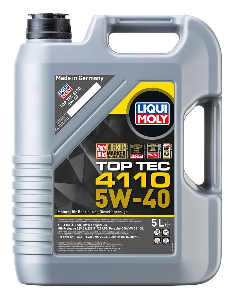 LIQUI MOLY Motoröl Top Tec 4110 5W-40, Kanister Kunststoff, VE: 5 Liter, 21479