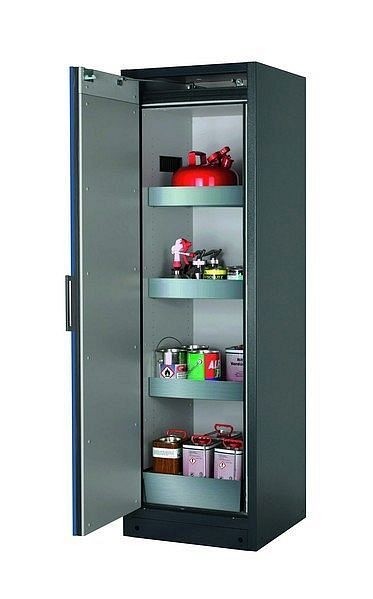 asecos Sicherheitsschrank Q-CLASSIC-90, Q90.195.060 in enzianblau RAL 5010 mit 3x Wannenboden Standard (Edelstahl), 30072-047-30085