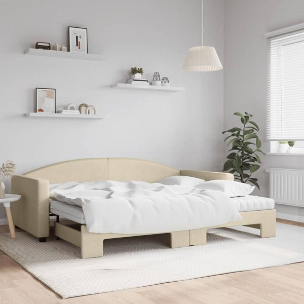 vidaXL Tagesbett Ausziehbar mit Matratzen Creme 90x200 cm Stoff, 3197210